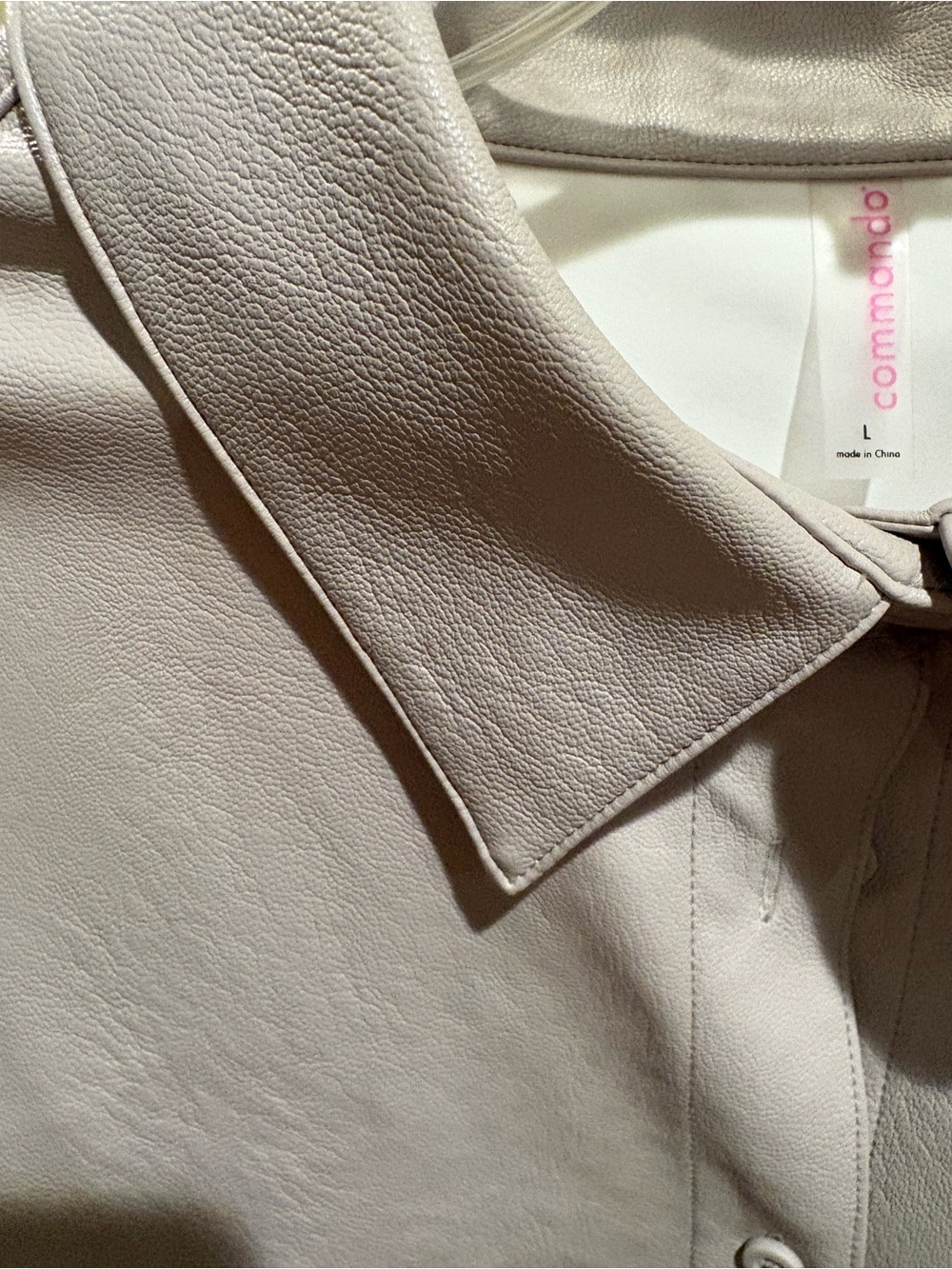 NWT Commando Faux Leather Button Down Shirt in Beige Taupe | Size L